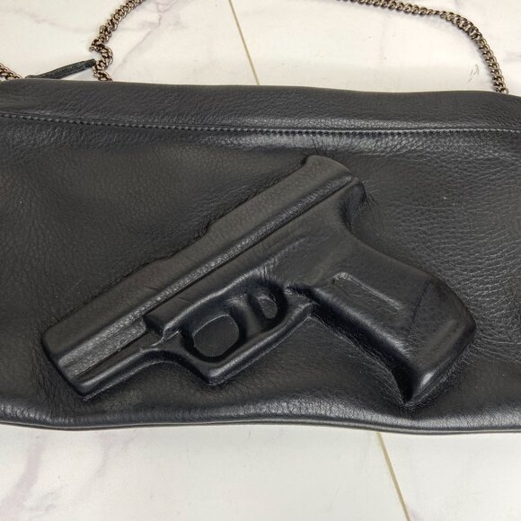 Vlieger & Vandam Black Leather Gun Embossed GUARDIAN ANGEL Bag Purse - Picture 10 of 12